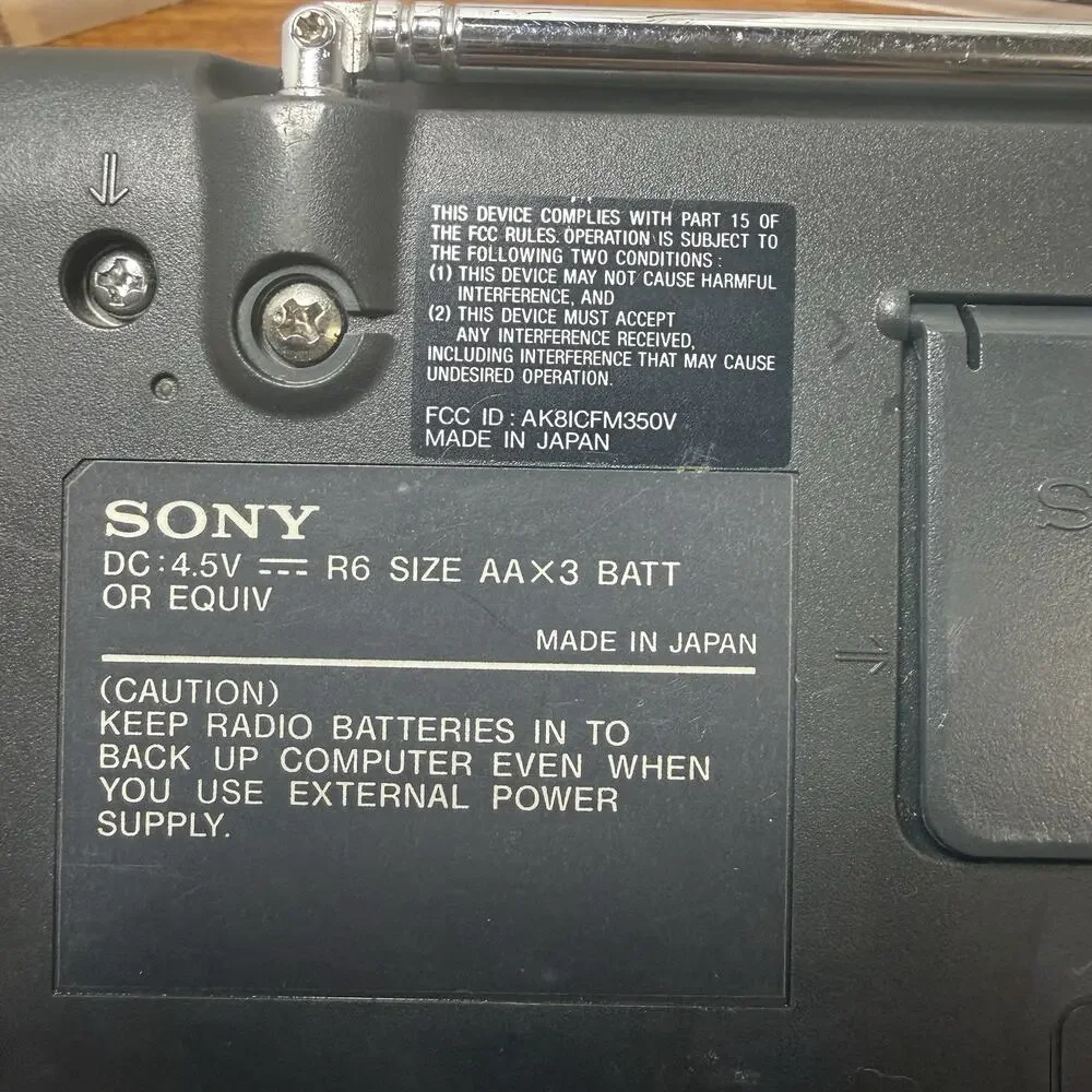 SONY ICF-M350V Tv/ Weather/ FM/AM RECEIVER Portable Radio Black DC4.5